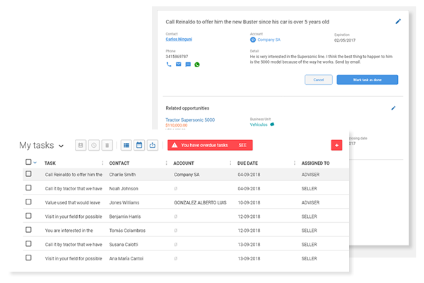 Tracker CRM Tasks Management Screen